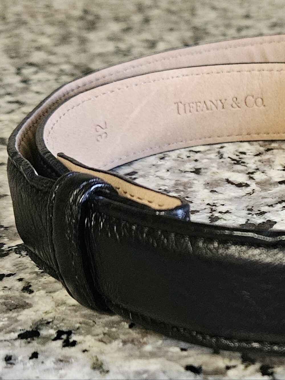 Vintage Tiffany & Co Genuine Calfskin Black Leather Belt Size 32